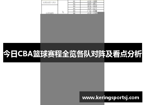 今日CBA篮球赛程全览各队对阵及看点分析